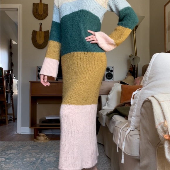 Long Sleeve Sweater Dress with Bell Sleeves - Picture 2 of 7